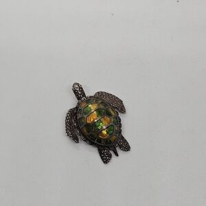 Kabana sterling silver turtle pendant with green and orange enamel shell